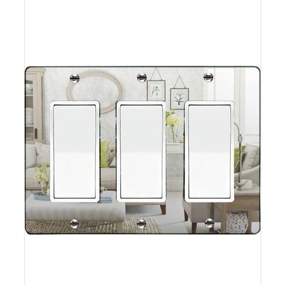 Triple Rocker Silver Mirrored Switch Plate 4.72 x 6.45 x 0.23 inches - Picture 1 of 3
